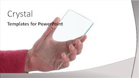  Presentation with man holding phone - Theme enhanced with close-up of man holding glass mobile phone against white background background and a white colored foreground