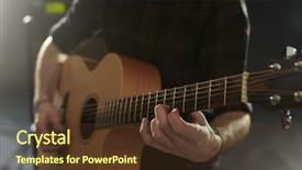  Presentation with acoustic - Slides having funk - close up of man playing background and a tawny brown colored foreground