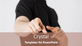  Presentation with finger - PPT theme consisting of close-up-of-man-pointing background and a coral colored foreground