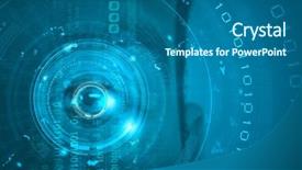  Presentation with access - Cool new theme with close up of man's eye scanned for access backdrop and a ocean colored foreground