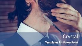  Presentation with razor - Slide set featuring close-up of man shaving beard with razor background and a ocean colored foreground