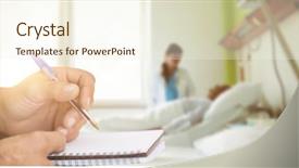  Presentation with patient care - Audience pleasing slides consisting of close up of man writing backdrop and a cream colored foreground