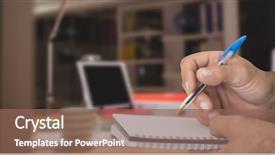  Presentation with close up of digital multimeter - Colorful PPT layouts enhanced with close up of man writing backdrop and a violet colored foreground