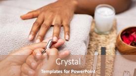  Presentation with nails manicure - Presentation enhanced with close-up-of-manicurist-hands background and a coral colored foreground