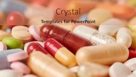  Presentation with medicines - Presentation theme consisting of close-up-of-many-colorful background and a coral colored foreground