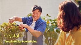  Presentation with home garden - Cool new presentation design with close-up-of-mature-asian backdrop and a tawny brown colored foreground