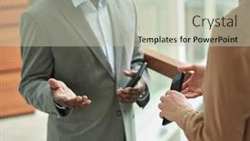  Presentation with mature masked female surgeon - Presentation theme with close-up-of-mature-boss background and a  colored foreground