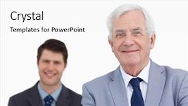  Presentation with employee - Theme having close up of mature businessman with employee behind him against a white background background and a white colored foreground