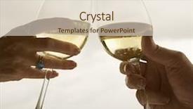  Presentation with toasting - Presentation enhanced with close up of mature couple's hands toasting white wine background and a lemonade colored foreground