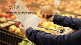  Presentation with grocery - PPT theme featuring close-up-of-mature-female background and a  colored foreground