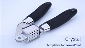  Presentation with press - Presentation enhanced with close-up-of-metal-garlic background and a sky blue colored foreground