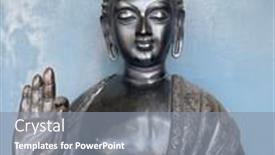 Presentation with peaceful - Presentation theme with close-up-of-metal-statue background and a gray colored foreground