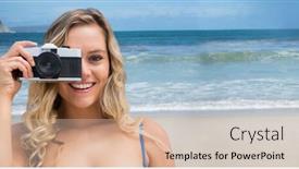  Presentation with millennial - Presentation theme having close-up-of-millennial-woman background and a soft green colored foreground