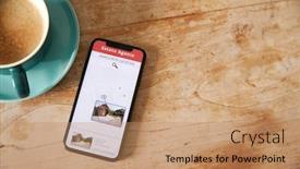  Presentation with property - Colorful PPT layouts enhanced with close-up-of-mobile-phone backdrop and a coral colored foreground