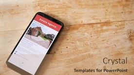  Presentation with phone - Slides having close-up-of-mobile-phone background and a coral colored foreground