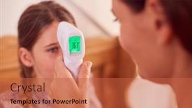  Presentation with contactless - Theme with close-up-of-mother-checking background and a red colored foreground