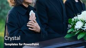  Presentation with black woman - PPT theme enhanced with close-up-of-mourning-mature and a navy blue colored foreground