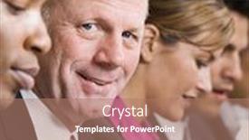  Presentation with ethnic - Audience pleasing PPT theme consisting of close up of multi-ethnic co-workers sitting in a row backdrop and a coral colored foreground