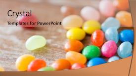  Presentation with junk food - Audience pleasing PPT layouts consisting of close up of multicolored jelly backdrop and a coral colored foreground