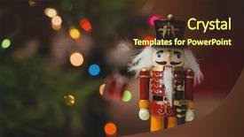  Presentation with wooden toy - Presentation theme with close-up of nutcracker toy background and a tawny brown colored foreground
