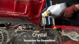  Presentation with close up pouring oil - Slide deck with close up of oil change background and a  colored foreground