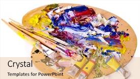  Presentation with oil - Beautiful theme featuring close up of oil paint mixed on palette backdrop and a yellow colored foreground