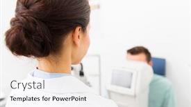  Presentation with eye - Amazing slide deck having close-up-of-optician backdrop and a white colored foreground