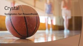  Presentation with basketball female - Presentation design featuring close up of orange basketball background and a coral colored foreground