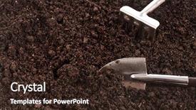  Presentation with soil - PPT theme enhanced with close up of organic soil surface background with gardening tool background and a wine colored foreground