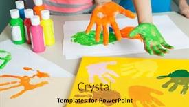  Presentation with colorful hands - PPT theme enhanced with close-up-of-paint-covered background and a yellow colored foreground