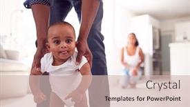  Presentation with baby walk - Presentation design enhanced with close-up-of-parents-encouraging background and a soft green colored foreground