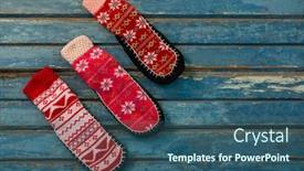  Presentation with socks - Theme enhanced with close up of patterned socks on wooden table background and a ocean colored foreground