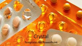  Presentation with pharmaceutical - Colorful PPT layouts enhanced with close up of pharmaceutical pills backdrop and a  colored foreground