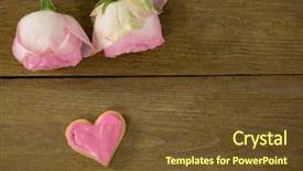  Presentation with pink roses - Colorful PPT theme enhanced with close-up of pink roses with heart shape cookies on wooden plank backdrop and a tawny brown colored foreground