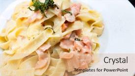  Presentation with pasta - Slide deck with close-up of plate of pasta and smoked salmon background and a coral colored foreground