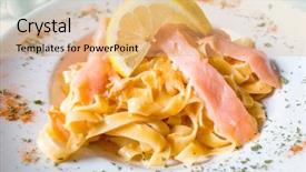 Presentation with pasta - Beautiful PPT theme featuring close-up of plate of pasta and smoked salmon with lemon backdrop and a coral colored foreground