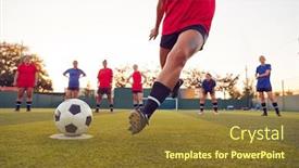  Presentation with penalty - Colorful PPT layouts enhanced with close-up-of-player-taking backdrop and a tawny brown colored foreground