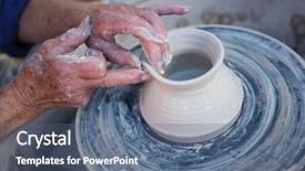  Presentation with clay pot on pottery - PPT theme enhanced with close-up of potter making background and a ocean colored foreground