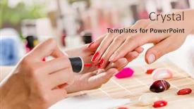  Presentation with beauty salon - Slide set having close up of process of manicure at beauty salon background and a lemonade colored foreground