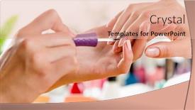  Presentation with manicure - Presentation theme featuring close up of process of manicure at beauty salon background and a coral colored foreground