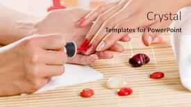  Presentation with manicure - Presentation theme with close up of process of manicure at beauty salon background and a coral colored foreground
