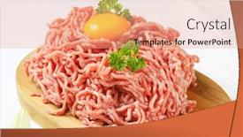  Presentation with raw meat - Amazing PPT theme having close-up-of-raw-minced backdrop and a coral colored foreground
