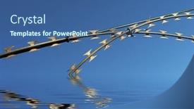  Presentation with blue water - Colorful PPT theme enhanced with close-up-of-razor-wire backdrop and a ocean colored foreground