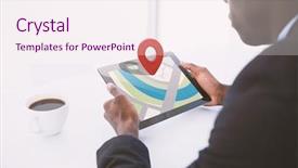  Presentation with using digital tablet - Cool new slide set with close-up of red map backdrop and a sky blue colored foreground