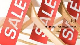  Presentation with labels - Audience pleasing presentation consisting of close-up of red sale labels on wooden hangers in mall or store backdrop and a coral colored foreground