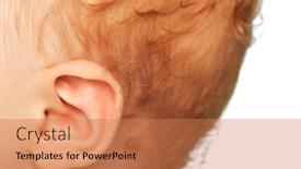  Presentation with ear - Slide set having close-up-of-redheaded-baby background and a coral colored foreground