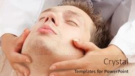  Presentation with facial - PPT theme consisting of relaxed young man getting background and a coral colored foreground