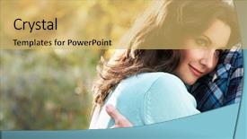  Presentation with woodland - Beautiful PPT theme featuring close up of romantic couple embracing by autumn woodland backdrop and a yellow colored foreground