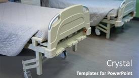  Presentation with beds - Beautiful slide deck featuring close up of row of empty hospital beds backdrop and a gray colored foreground