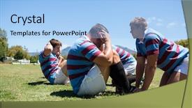  Presentation with rugby players - PPT theme consisting of close up of rugby players background and a  colored foreground